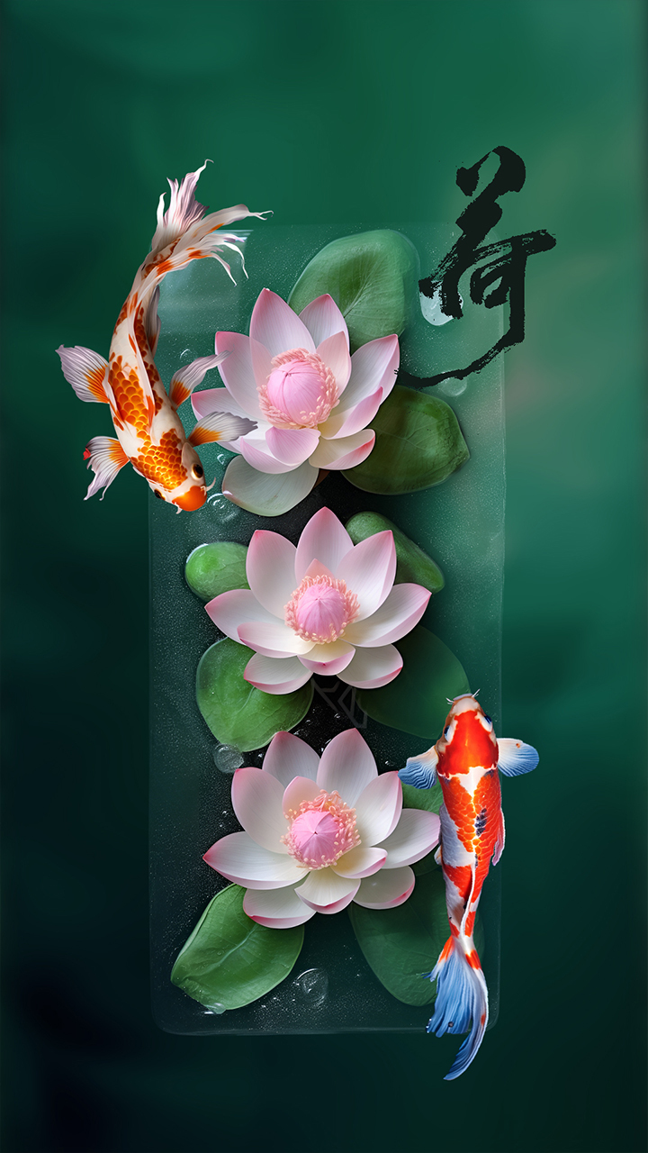 錦鯉戲荷花
