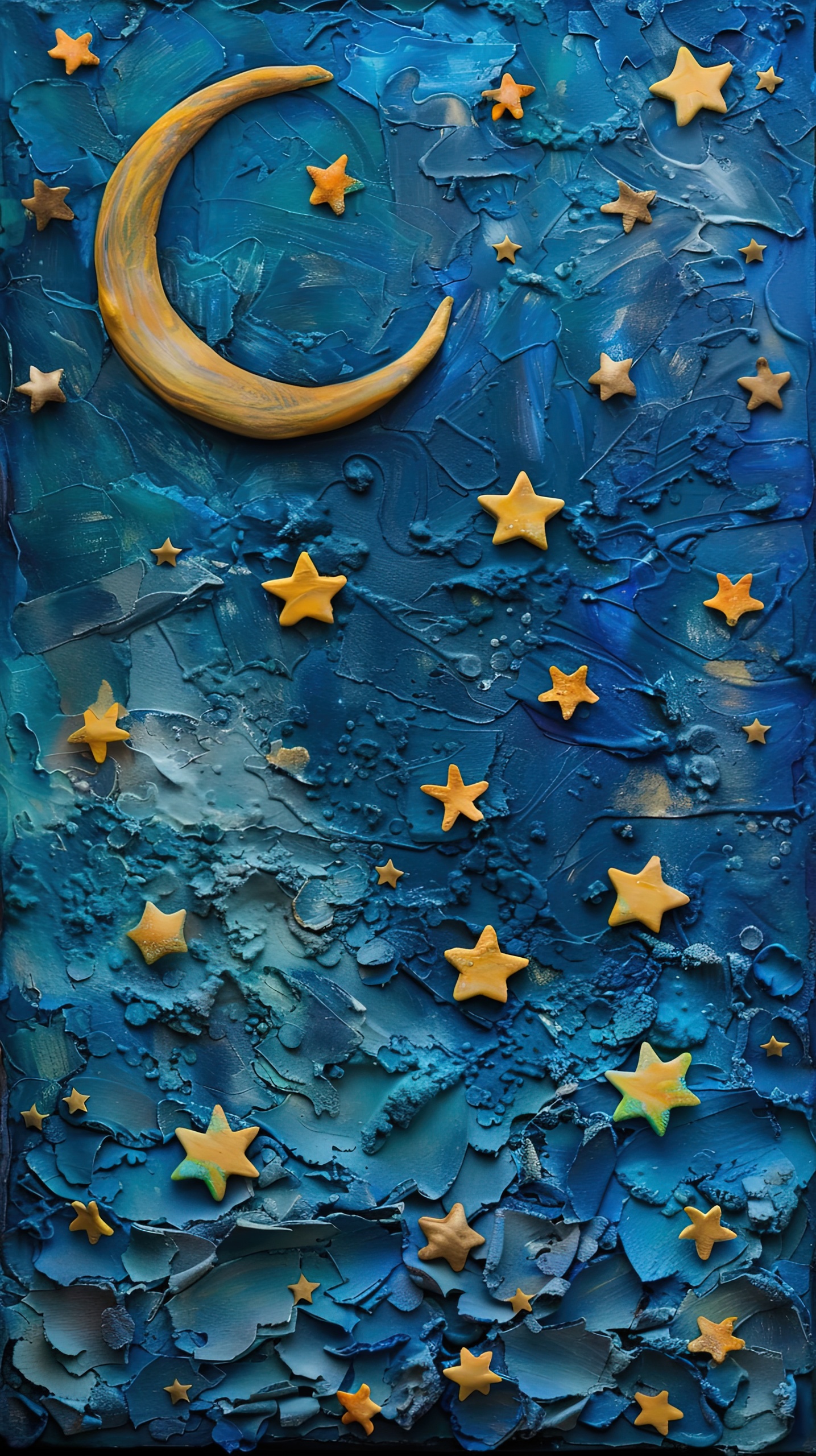 黏土風彎月星空