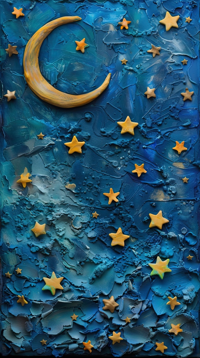 黏土風彎月星空