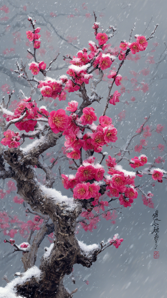 雪天梅花图