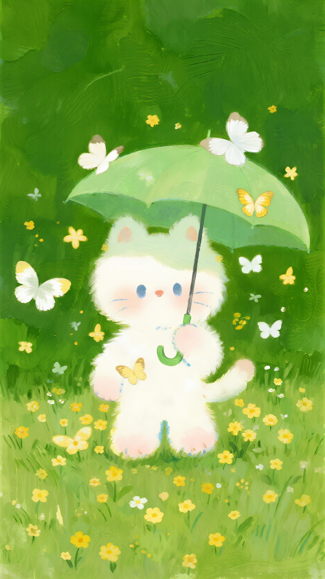 撑伞的小猫