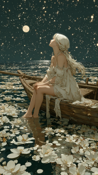 夜潭浮月，静水生花