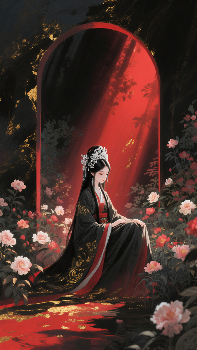 牡丹花海中的少女
