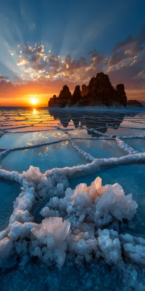  盐湖熔金，晶簇凝霜