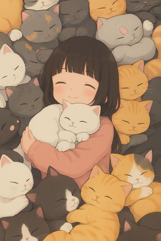 拥抱猫咪堆