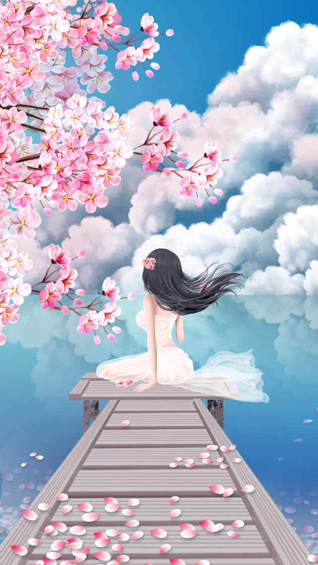 微信封面背景唯美壁纸—樱花海少女