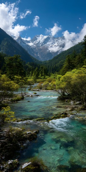 雪山碧流，自然的纯净乐章