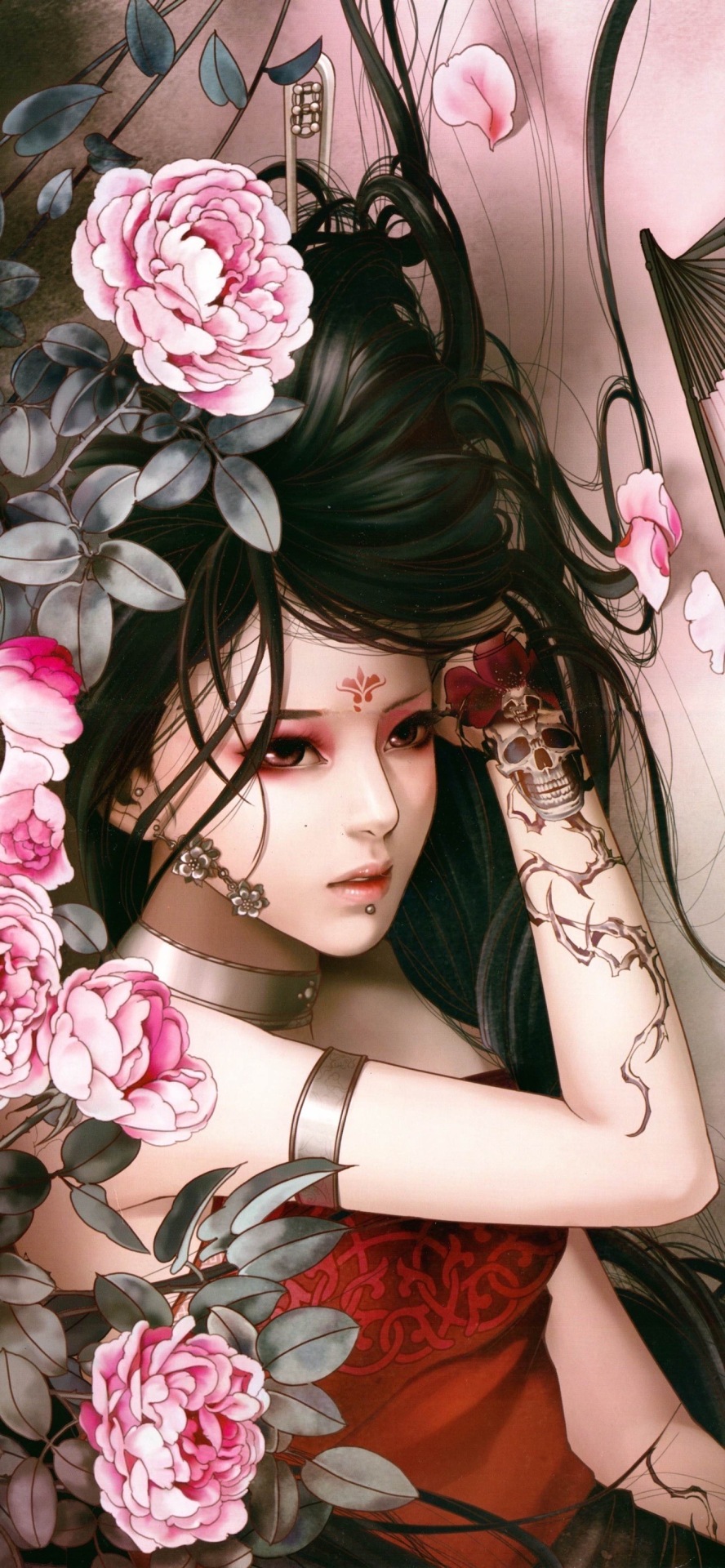 繁花如素紋身插畫美女