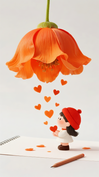 花朵与爱心小女孩