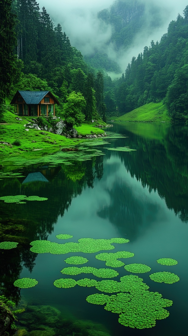 清新綠色山谷河流