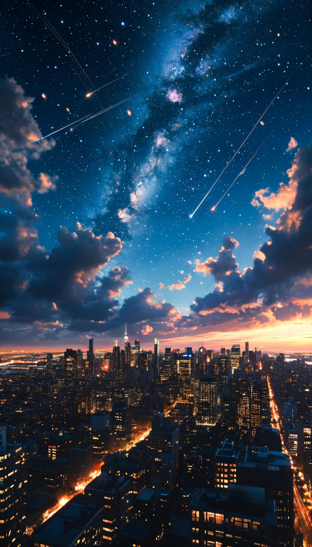 夜晚城市流星