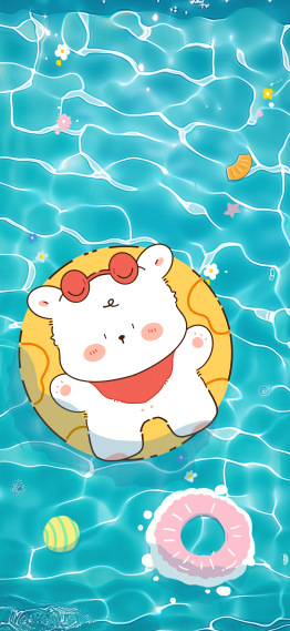 可爱小熊清凉泳池夏日壁纸