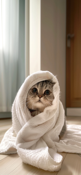 裹毛巾的小猫