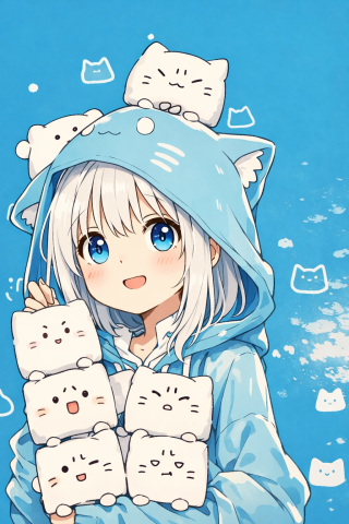 猫猫叠叠蓝色少女