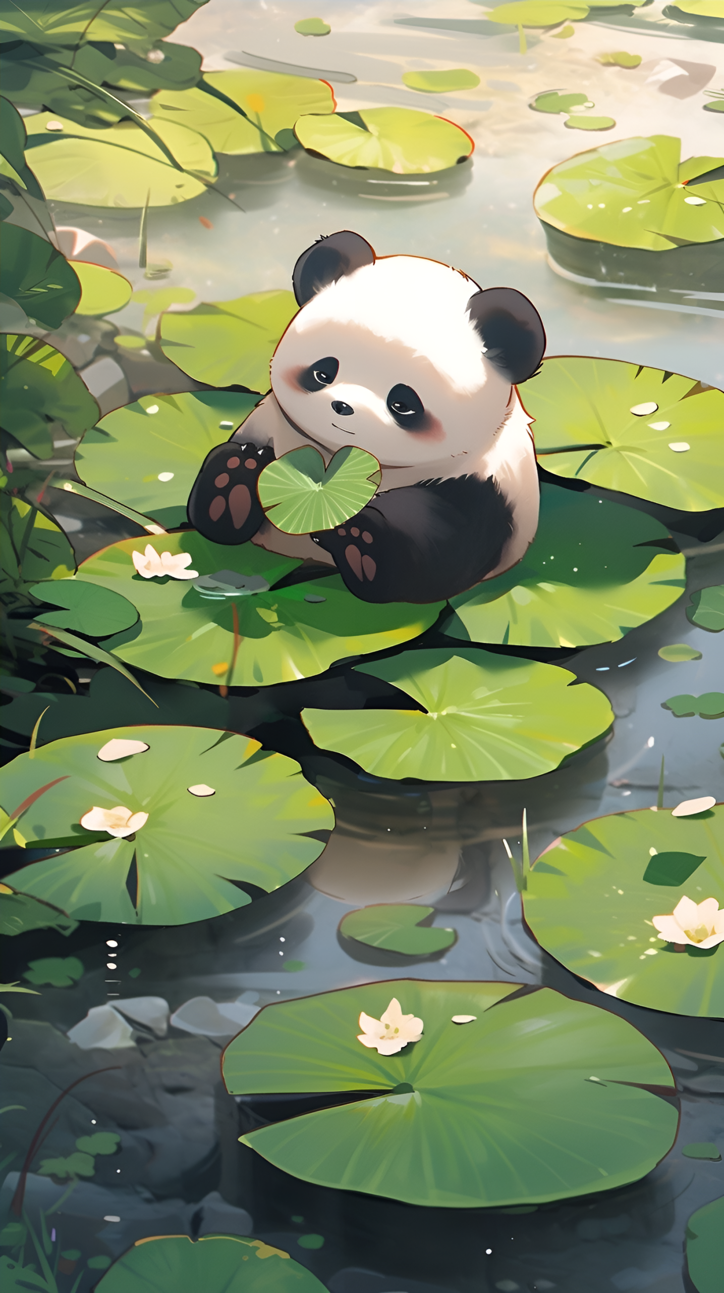 荷葉上的小熊貓