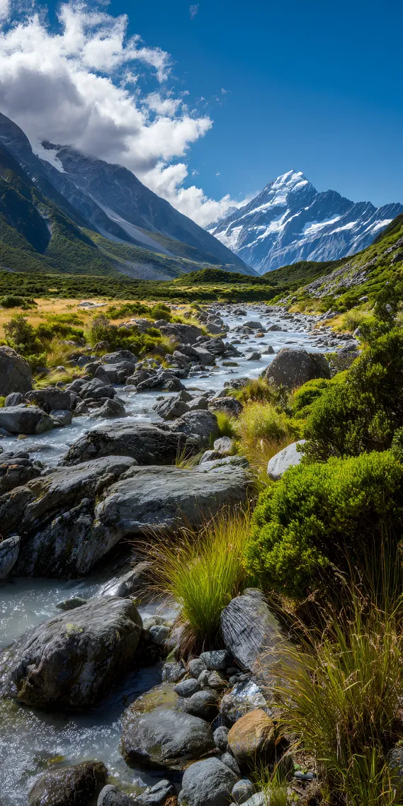 库克山的溪流与雪峰