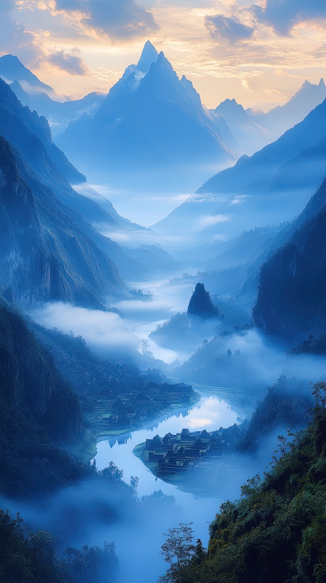 云雾山间群峰古城(风景手机静态壁纸) - 风景手机壁纸下载 - 元气壁纸