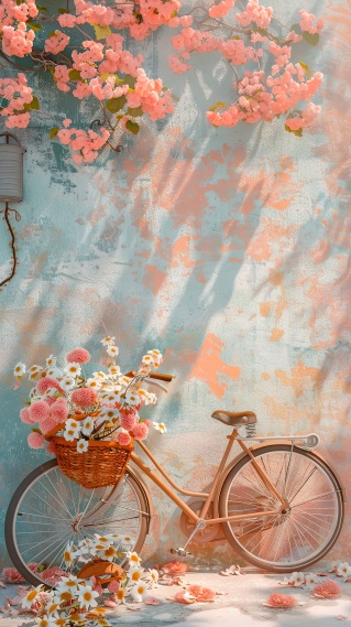 阳光鲜花ins风自行车
