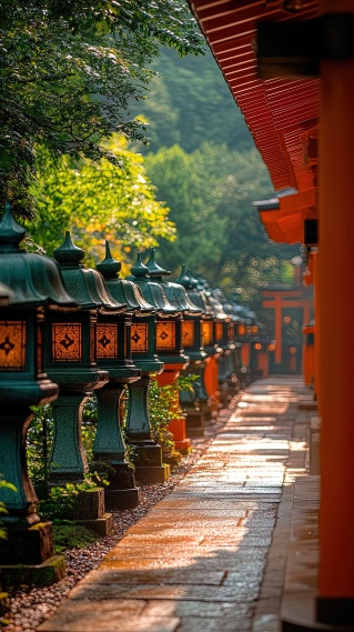 清晨阳光静谧庭院