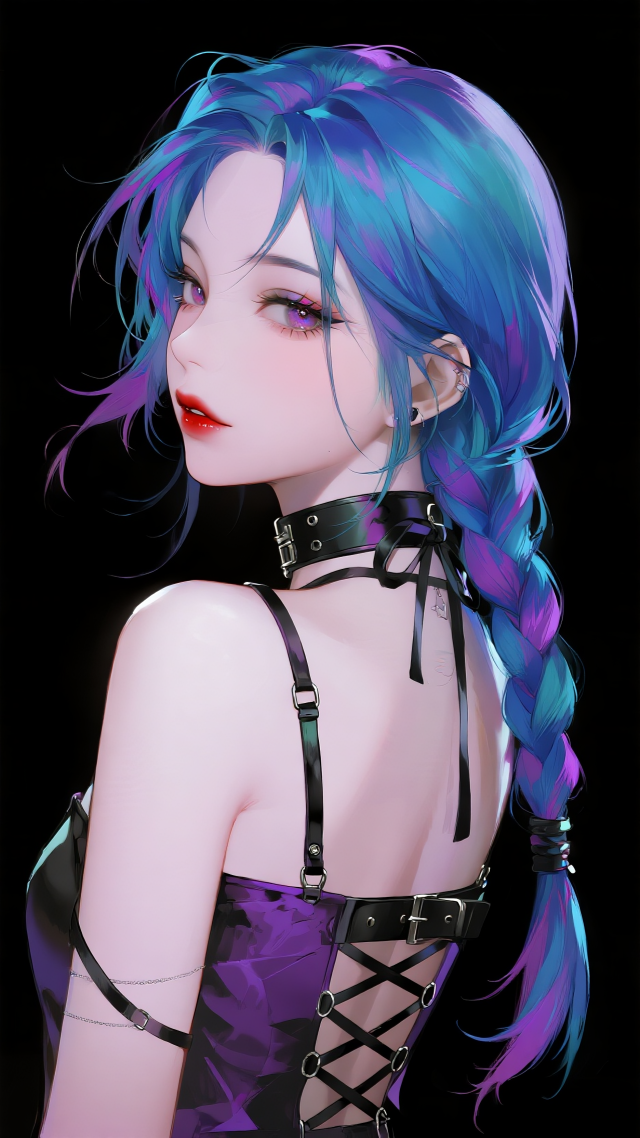 蓝紫渐变麻花辫