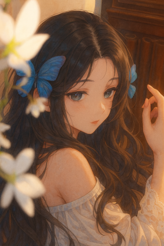 蝴蝶与花与少女