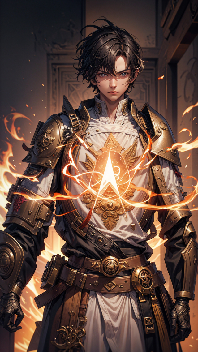 炫酷火焰魔法师男孩(动漫手机静态壁纸) - 动漫手机壁纸下载 - 元气