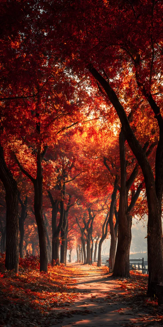  枫径红林，暖阳入巷