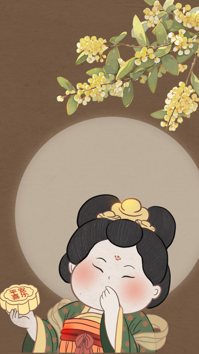 中秋滿月下吃月餅的唐貴人