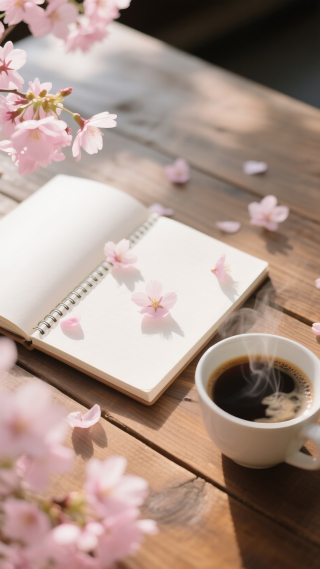 樱花飘落在笔记本上