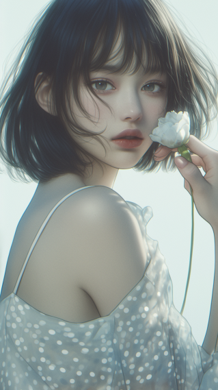 阳光鲜花短发女孩