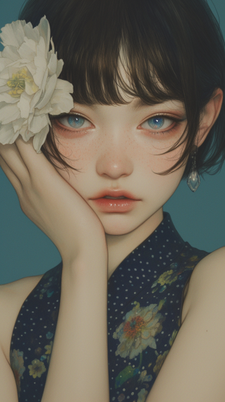 鲜花短发美女