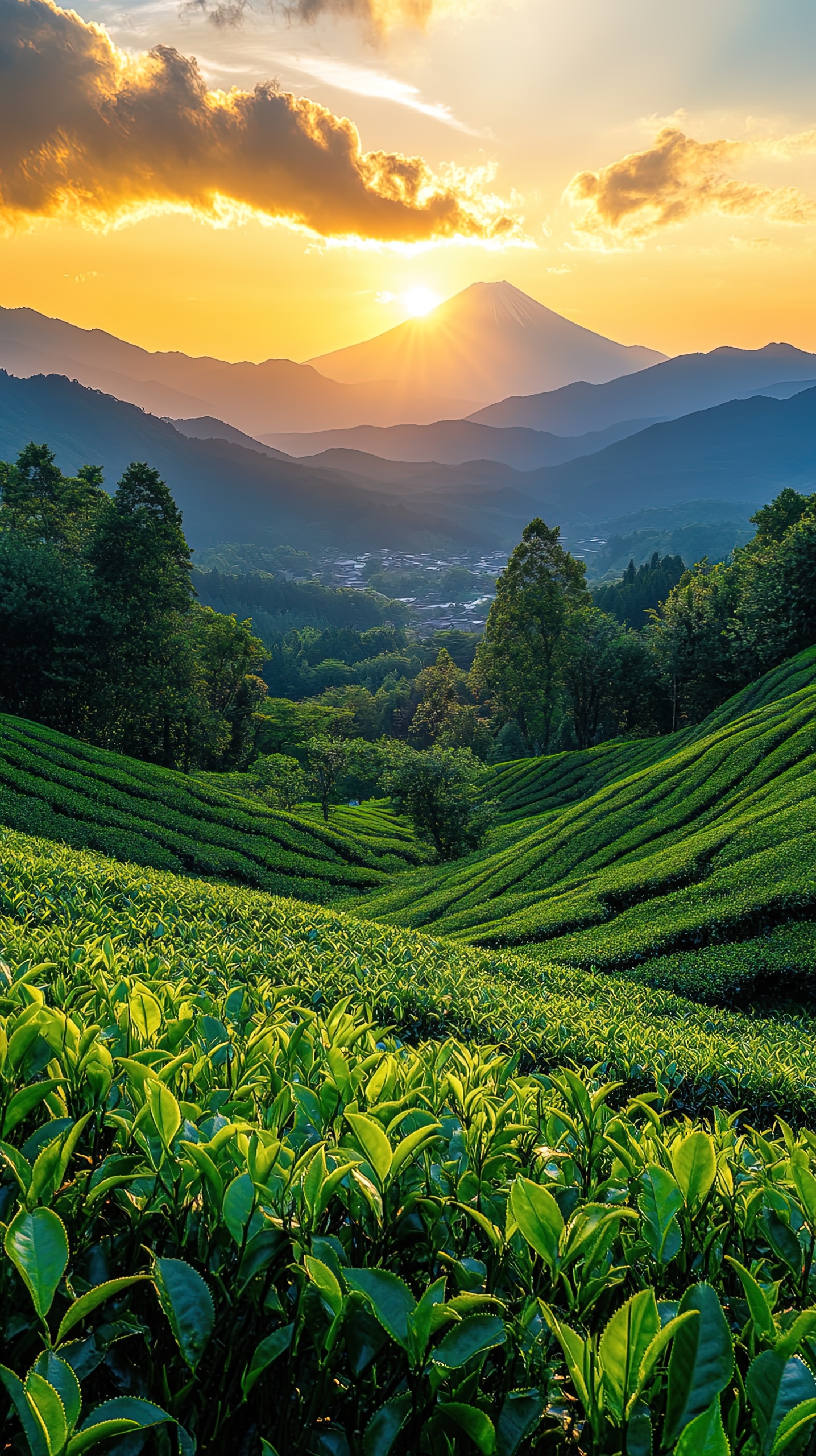 清新綠色日出茶園