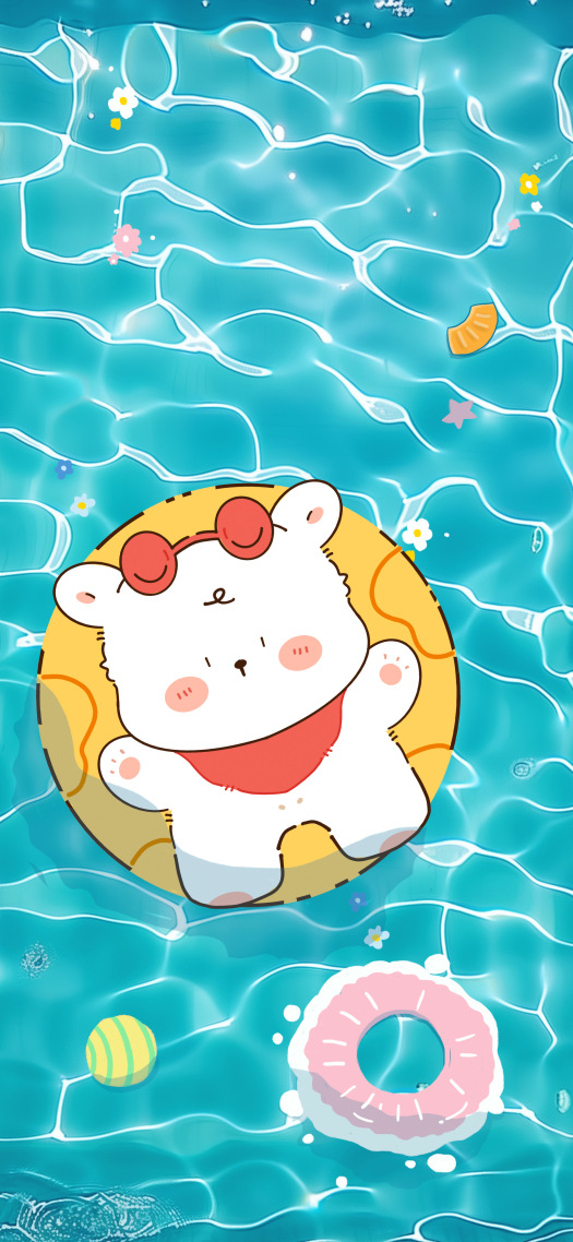 可爱小熊清凉泳池夏日壁纸