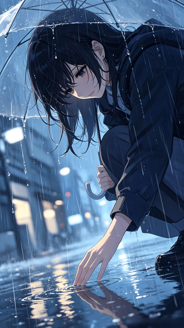 雨夜仰视角度少女