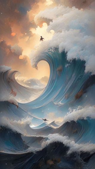 冲浪油画