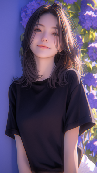 紫色鲜花阳光美女