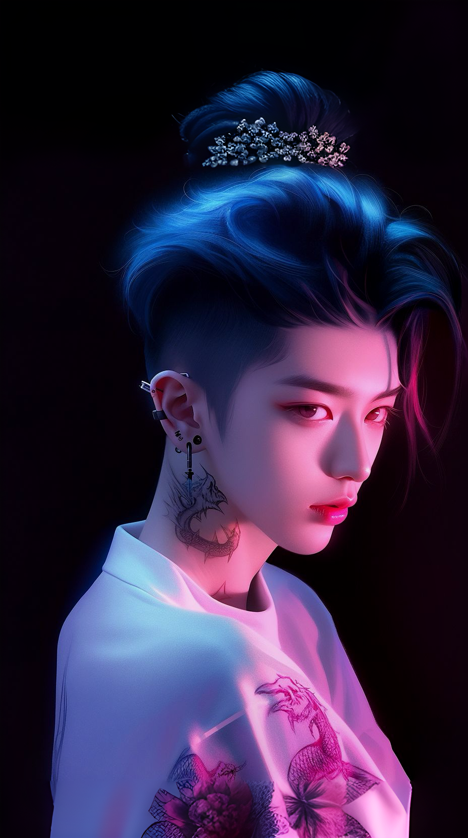 潮流的時尚紋身花臂女生