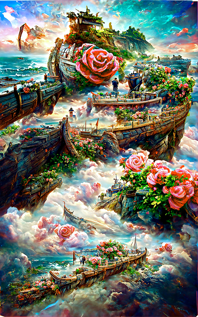 海岸边的玫瑰古船小镇1