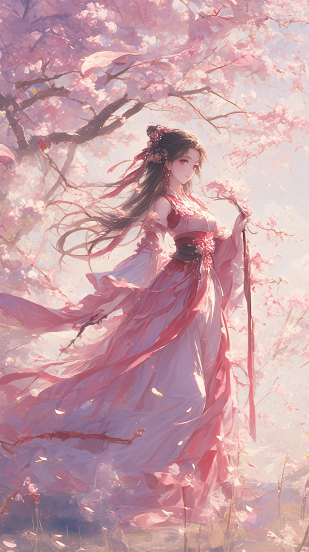 樱花树下的美女
