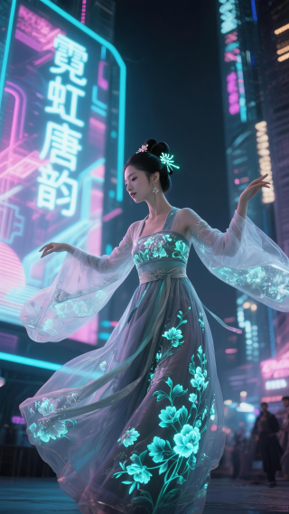 霓虹等下的美女