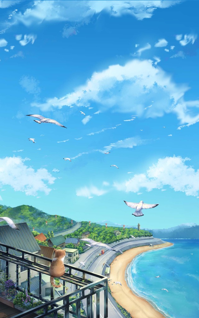 阳台猫咪海景