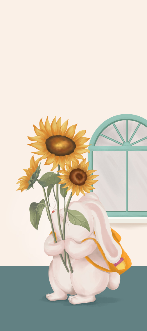 卡通治愈系兔子向日葵插画壁纸