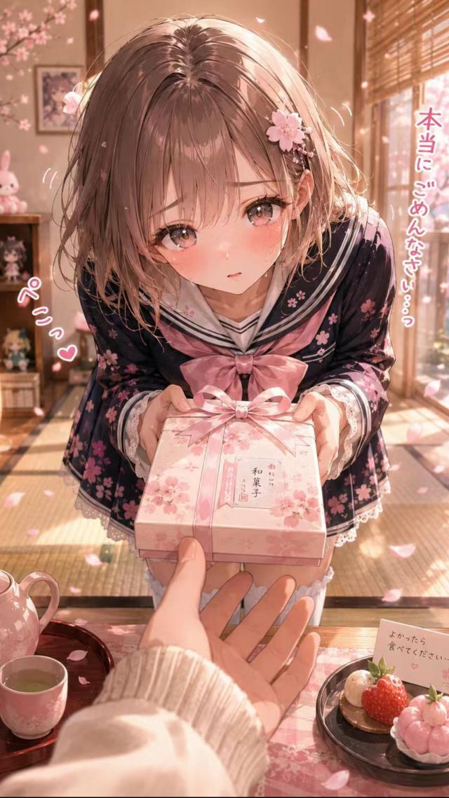 樱花季少女递礼盒甜到心尖
