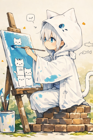 猫猫少女画画