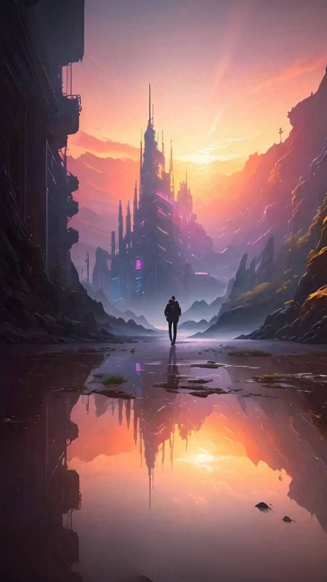 动漫的巴洛克油画 赛博朋克世界中伊甸园