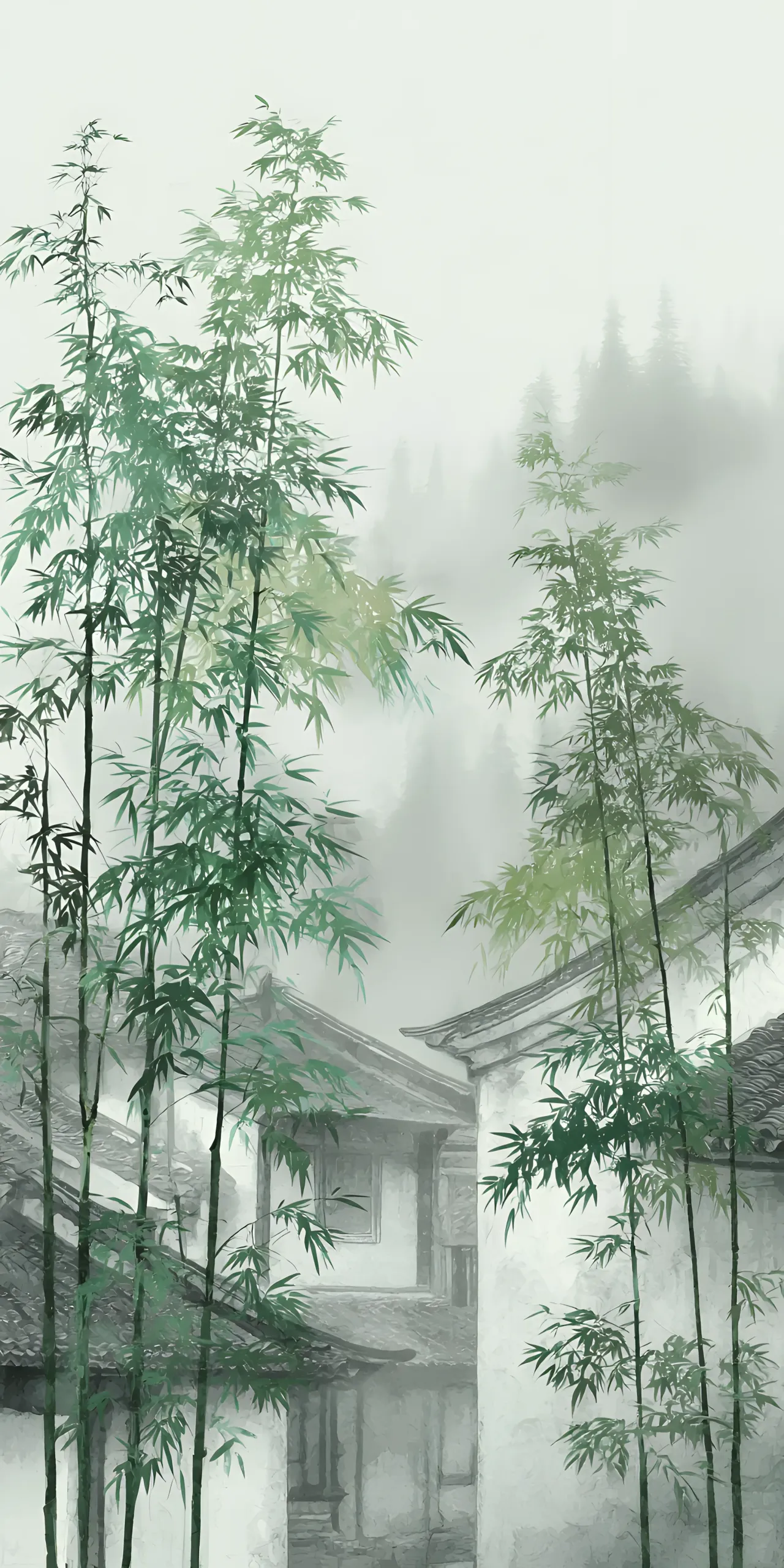 煙雨江南，竹影婆娑中的徽派建築