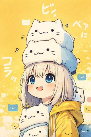 猫咪叠叠小女孩