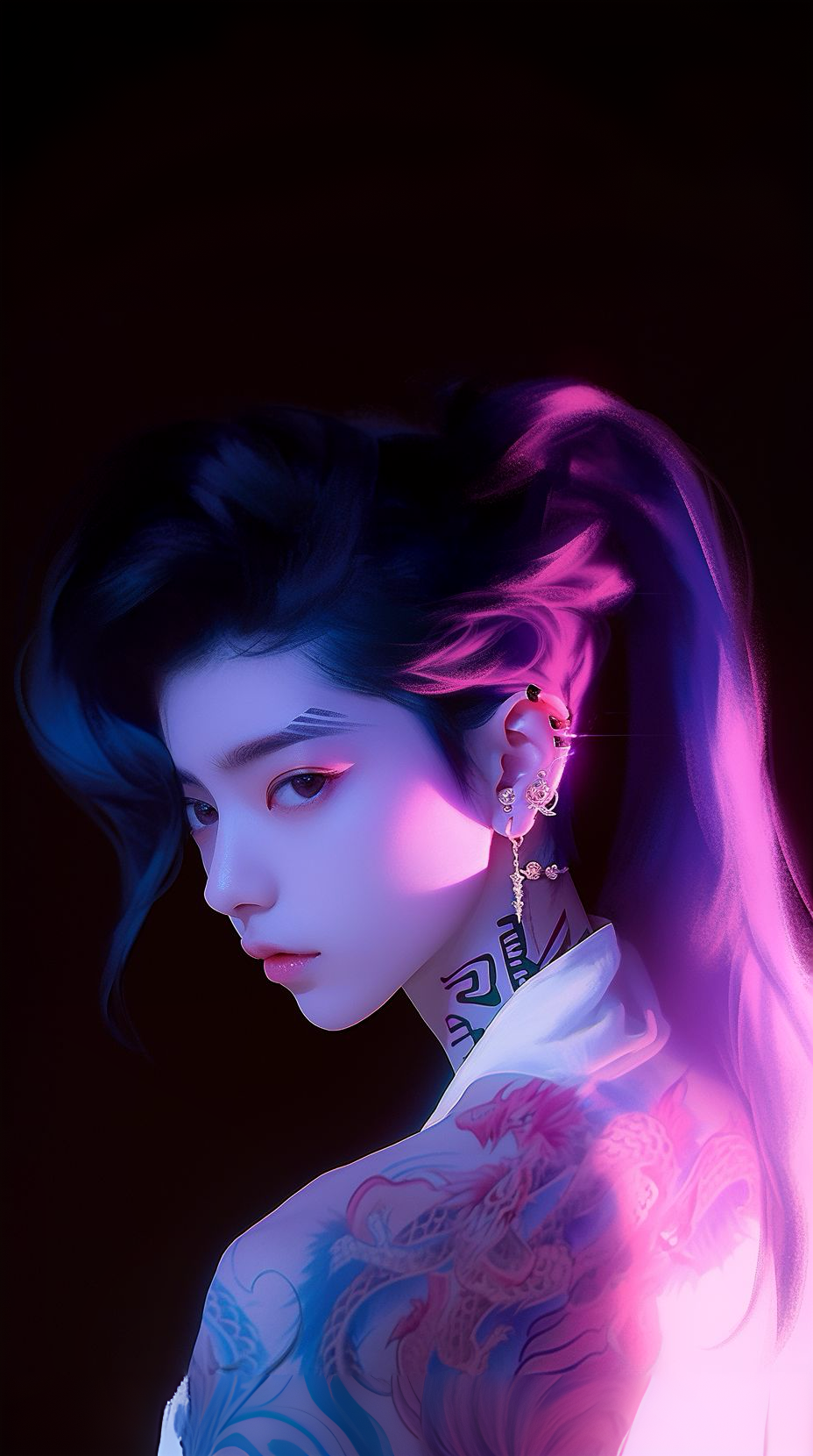 潮流的時尚紋身花臂女生