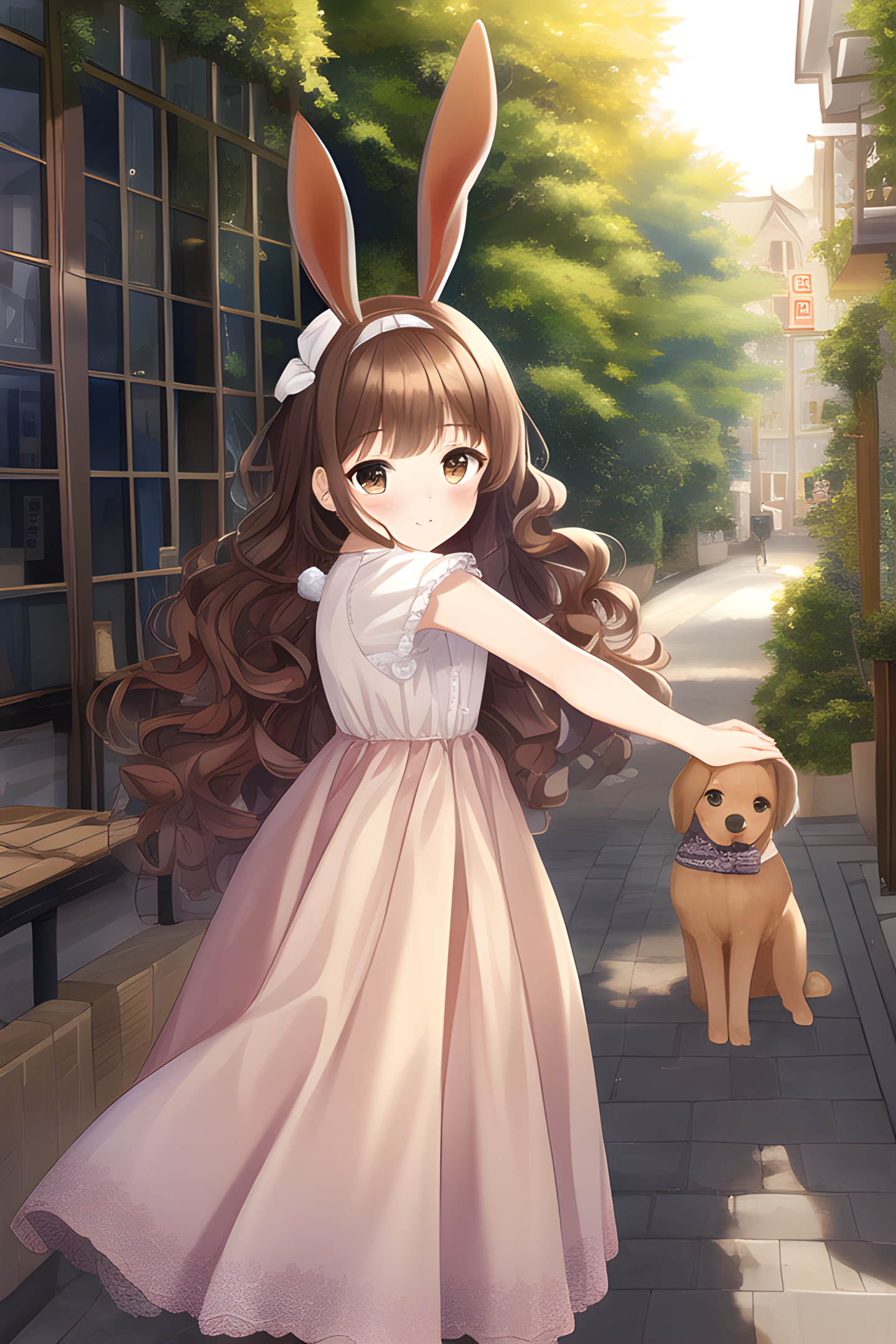 摸小狗的女孩