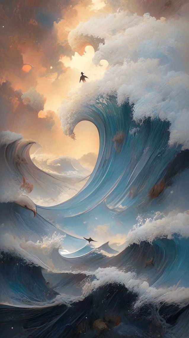 冲浪油画